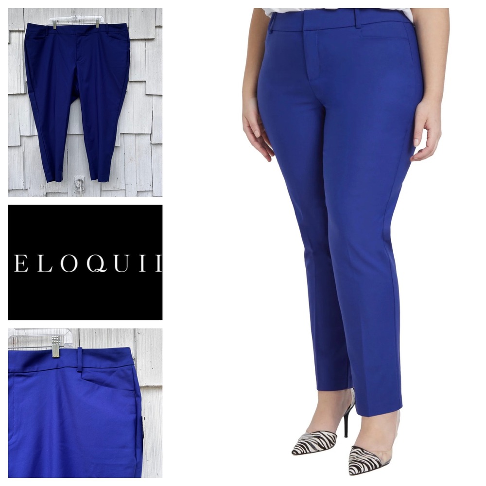 Eloquii Blue Kady Fit Double Weave Pants Plus Size 26W
